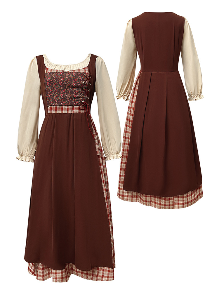 Traditional Dirndl Costume Dress With Cream Long Sleeves And Ankle Length